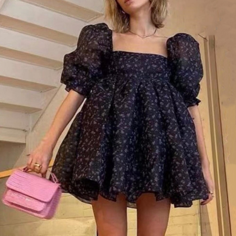 Floral Organza Babydoll Puff Dress